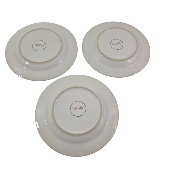 Sakura Tea Cups Design 8 ¼” Stoneware Salad Luncheon Plates – Set of 3 - Picture 2 of 16